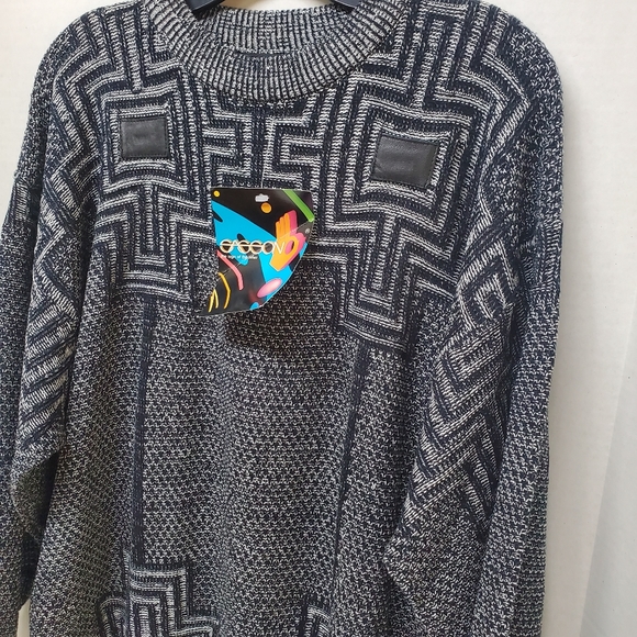 Vintage Sasson Black White Abstract Sweater XL - Picture 2 of 8